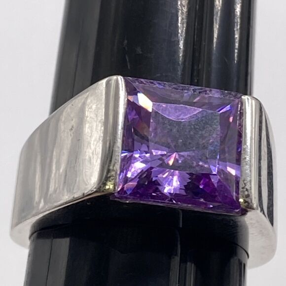 Vintage Park Lane 3 Piece Set Silver Tone Faux Amethyst Ring Sz7 Clip Earrings - Picture 3 of 14